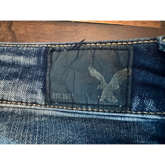 American Eagle Rip Jegging Crop Distressed Frayed Hem Super Stretch Denim Size 4 - Picture 3 of 12